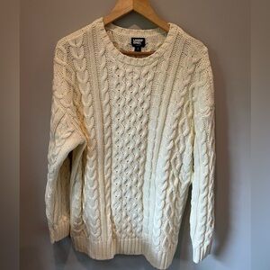 Lands' End Ivory Cable Knit Crewneck Sweater